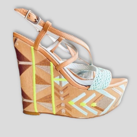 Vintage Sam Edelman Wedge Platform Mozaic Strappy Sandals - Picture 14 of 14